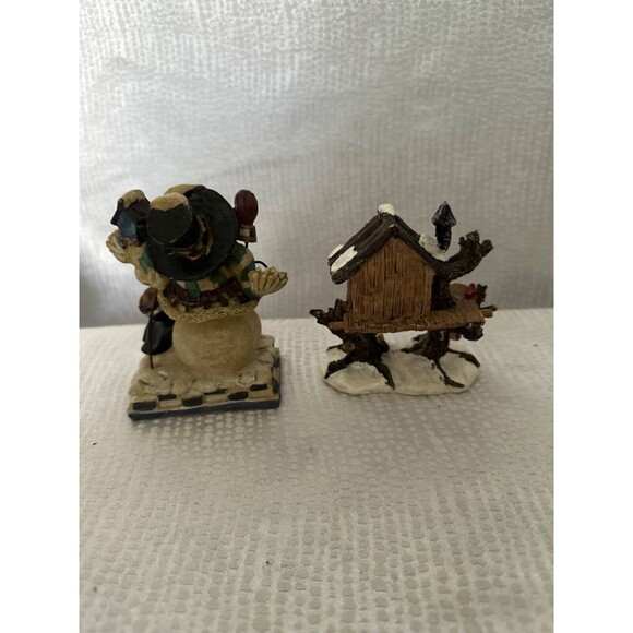 Whimsical snowman and penguin figurine and WinteryTree house figurine, 4”, resin - Picture 4 of 6
